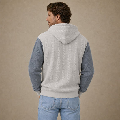 Colorblock Jacquard Textured Zipped Hoodie
