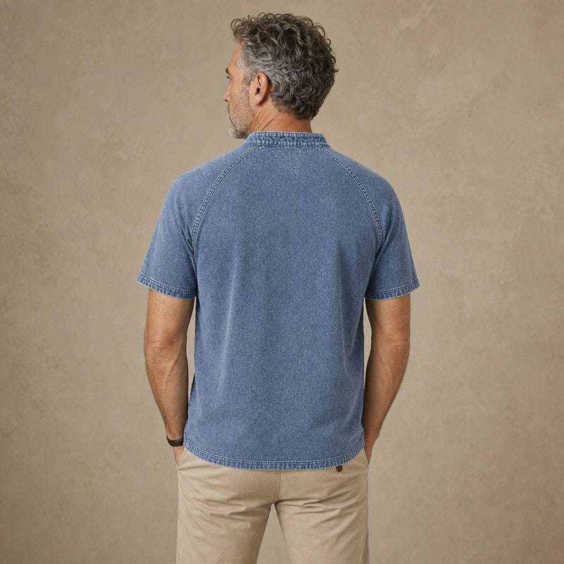 Broken-In Cotton Zip Up Henley Shirt