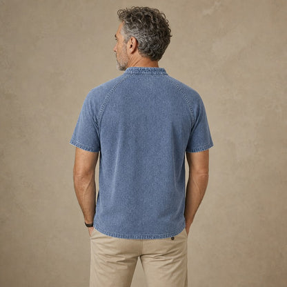 Broken-In Cotton Zip Up Henley Shirt