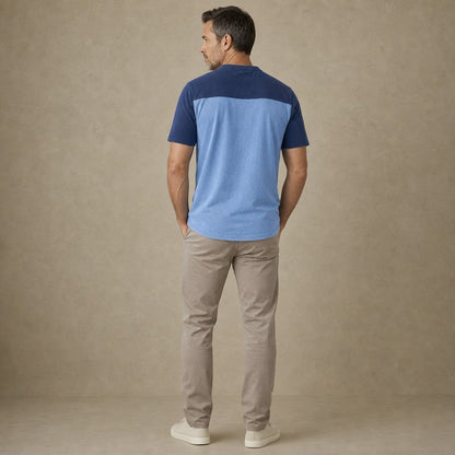 100%Cotton Color Block Henley T-Shirt