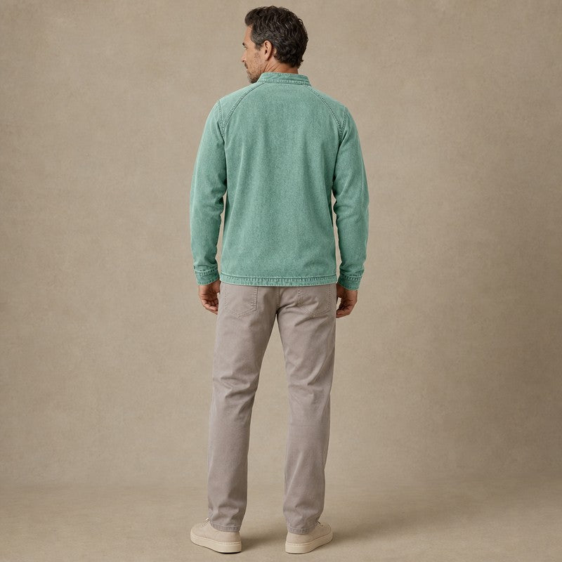 Half Zip Washed Cotton Henley Shirt