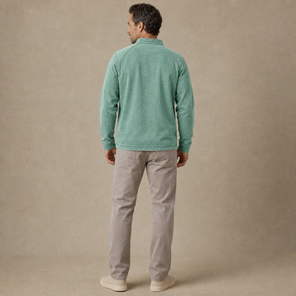 Half Zip Washed Cotton Henley Shirt
