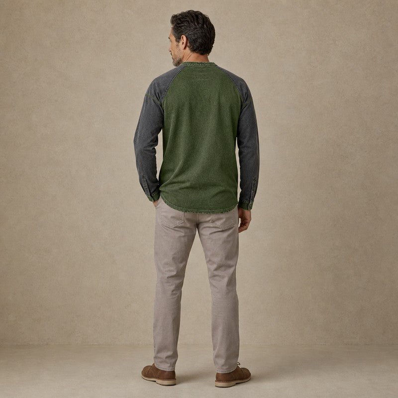 Colorblock Washed Cotton Henley Shirt