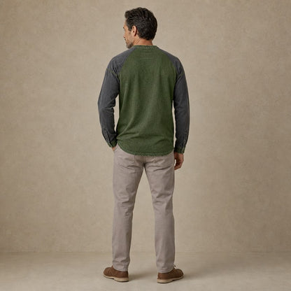 Colorblock Washed Cotton Henley Shirt