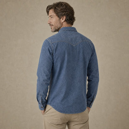 Vintage Washed Cotton Button-Up Denim Shirt