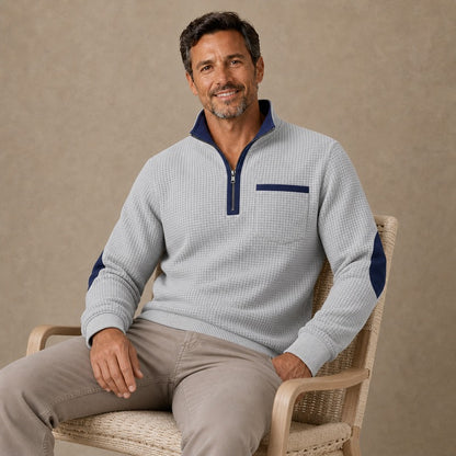 Patchwork Waffle Quarter Zip Polo Shirts