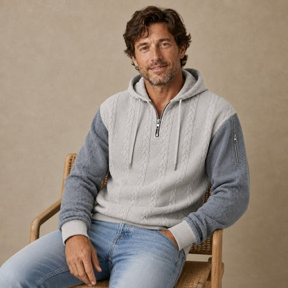 Colorblock Jacquard Textured Zipped Hoodie