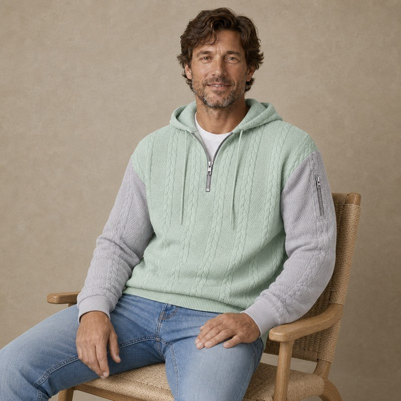Colorblock Jacquard Textured Quarter Zip Hoodie