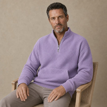 Half Zip Pocketed Waffle Polo Shirt