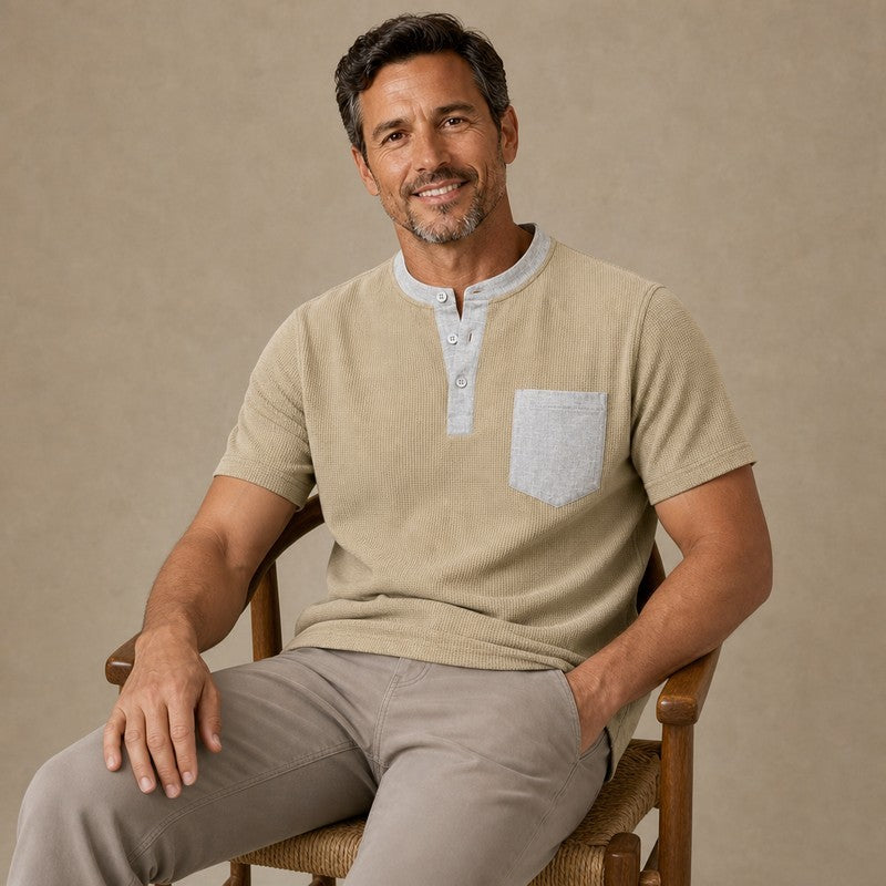 Men's Colorblock Waffle Henley T-Shirt