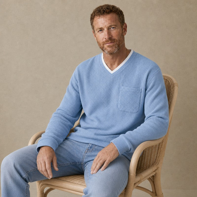 Relaxed V-neck Waffle T-Shirt