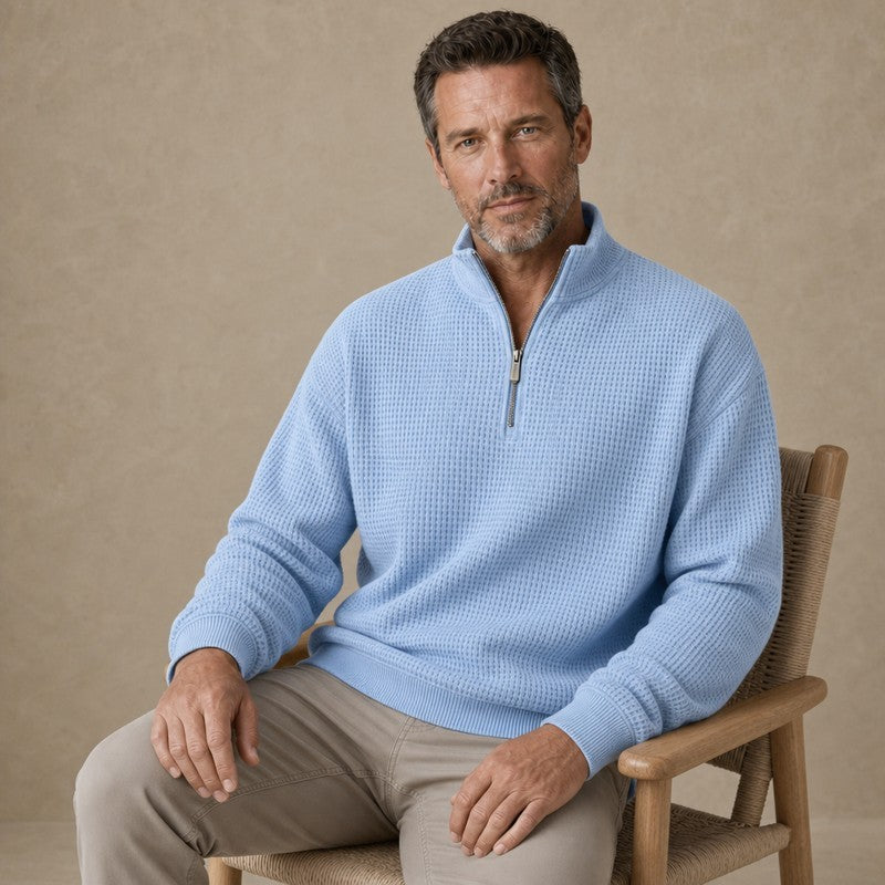 Textured Quarter Zip Waffle Polo