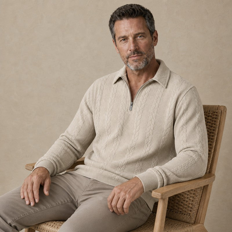 Soft Jacquard Quarter Zip Polo
