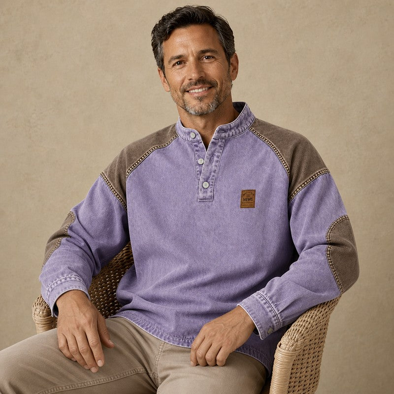 Colorblock Vintage 100% Cotton Henley Shirt