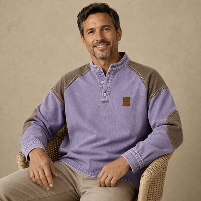 Colorblock Vintage 100% Cotton Henley Shirt