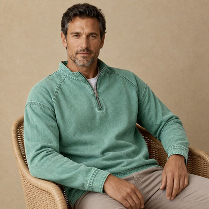 Half Zip Washed Cotton Henley Shirt