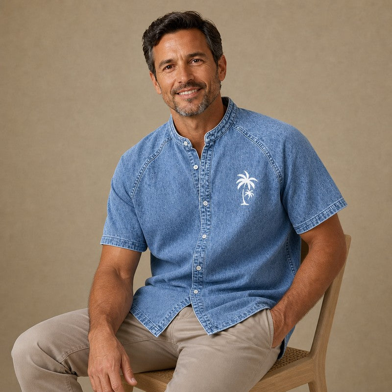 Broken-In Cotton Palm Tree Button Up Shirt