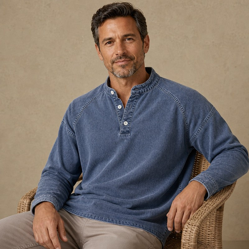 Soft Washed Long Sleeve Henley Shirt