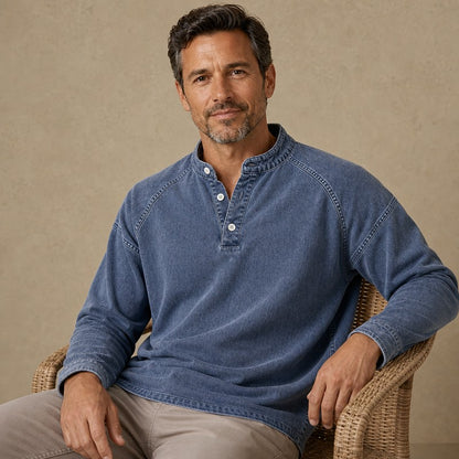 Soft Washed Long Sleeve Henley Shirt