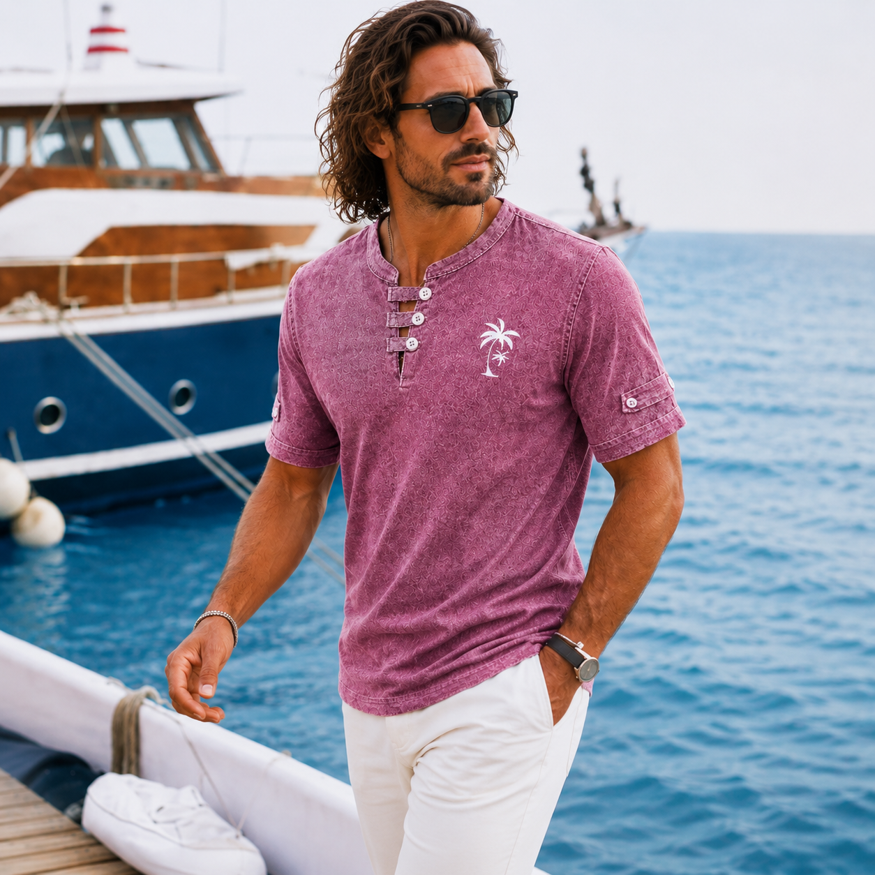 100% Cotton Vintage Washed Henley T-Shirt