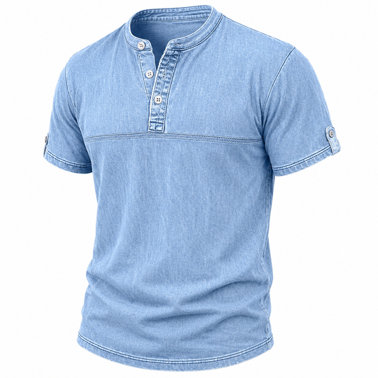 100% Cotton Henley T-Shirt-Vintage Washed Look