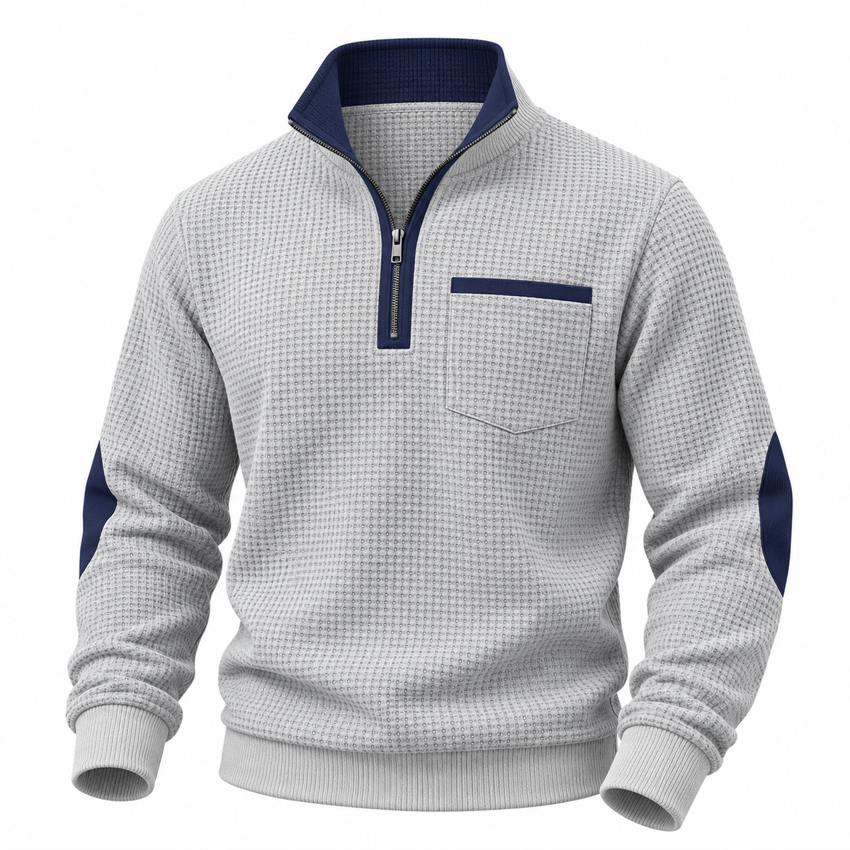 Patchwork Waffle Quarter Zip Polo Shirts