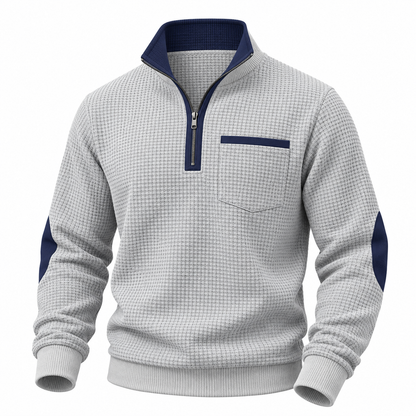 Patchwork Waffle Quarter Zip Polo Shirts