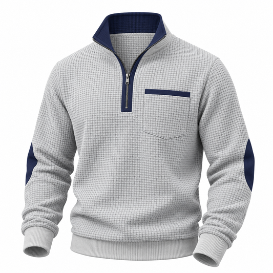 Patchwork Waffle Quarter Zip Polo Shirts