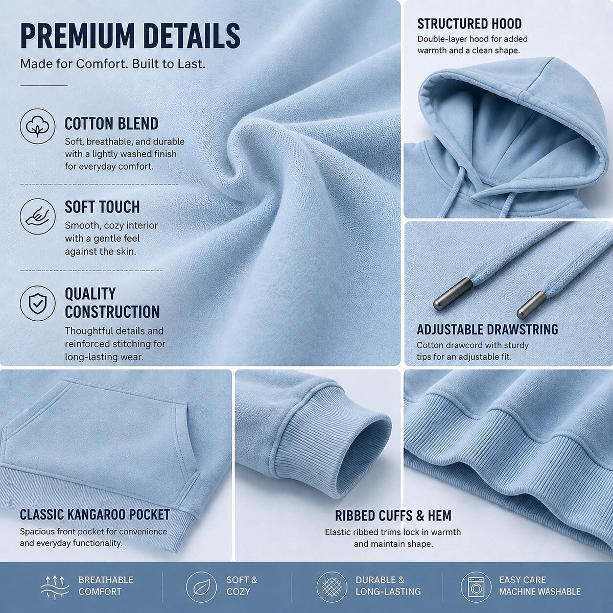 Comfort Pocketed Cotton Hoodie