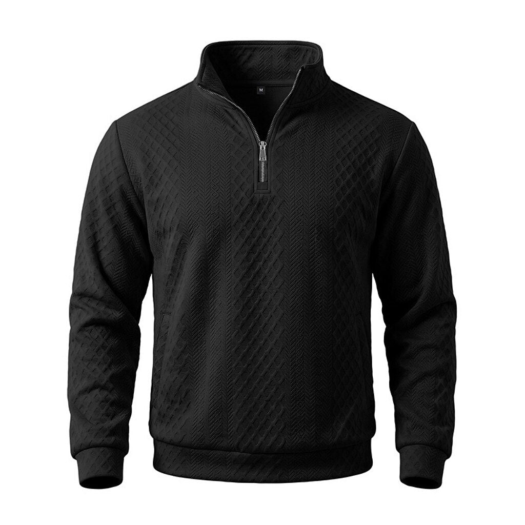 Textured Jacquard Stand Collar Sweatshirt