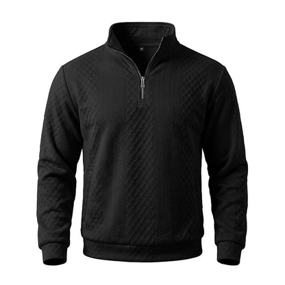 Textured Jacquard Stand Collar Sweatshirt