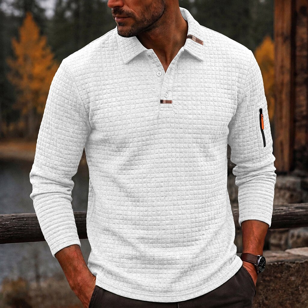 Lapel Textured Waffle Polo Shirt