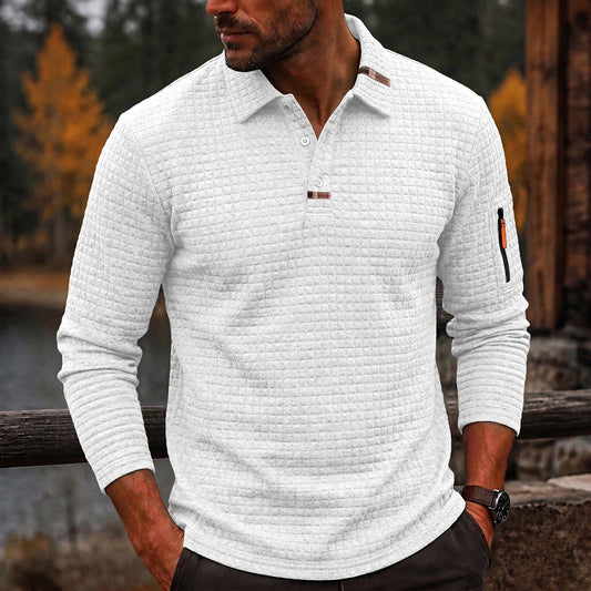 Lapel Textured Waffle Polo Shirt