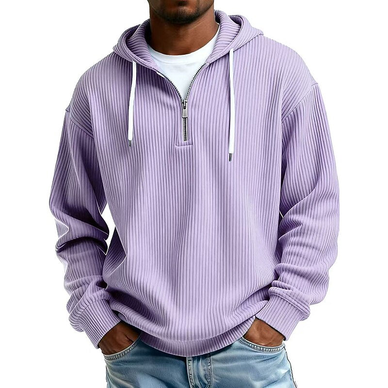 Textured Corduroy Quarter Zip Hoodie