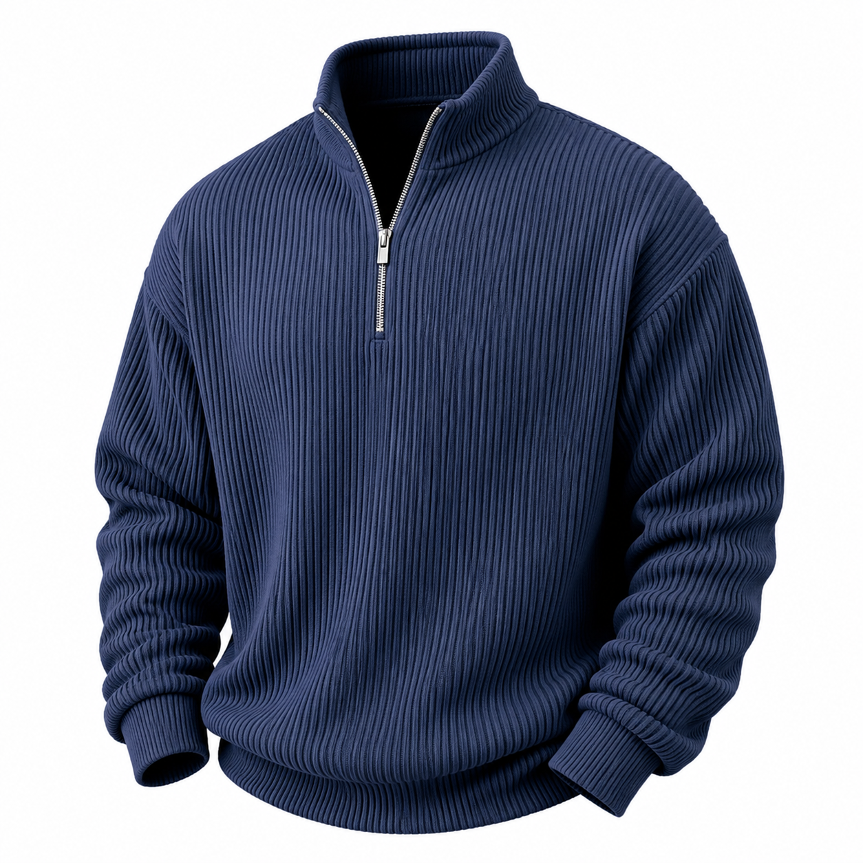 Textured Half Zipper Corduroy Polo Shirts
