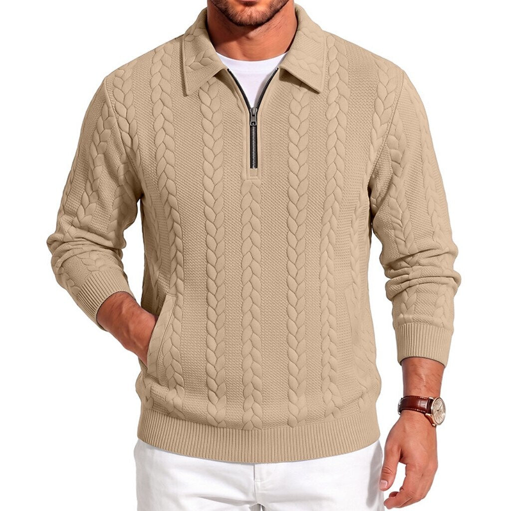 Soft Textured Jacquard Quarter Zip Polo