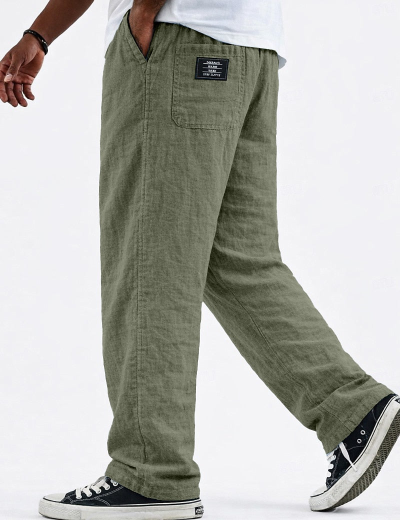 Drawstring Linen Pants - Relaxed Fit for Daily & Beach Wear