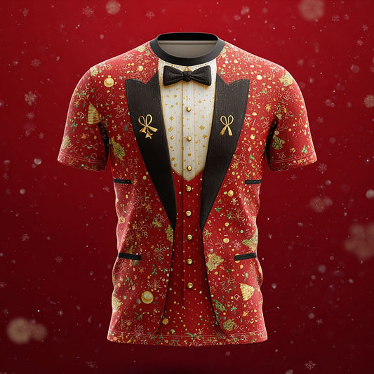Men's Christmas Festive Red Tuxedo T-Shirt