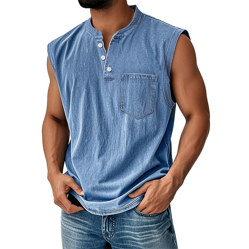 100% Cotton Henley Tank Top