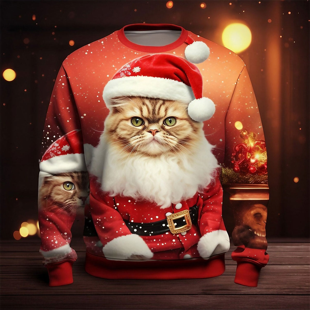 Christmas Cat Hat Holiday Graphic Sweatshirt