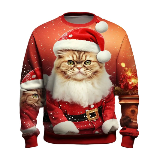 Christmas Cat Hat Holiday Graphic Sweatshirt