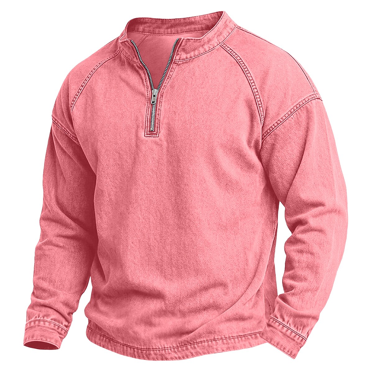 Half Zip Washed Cotton Henley Shirt