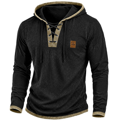 Vintage Colorblock 100% Cotton Hooded Pullover