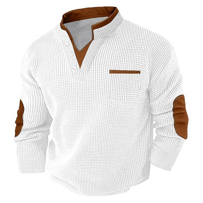 Colorblock V-neck Waffle Henley Shirts