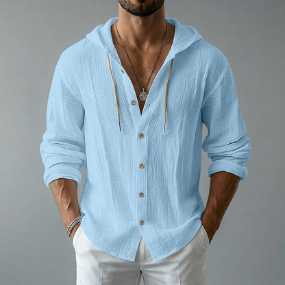 Lightweight Button Up Linen Hooded Shirt