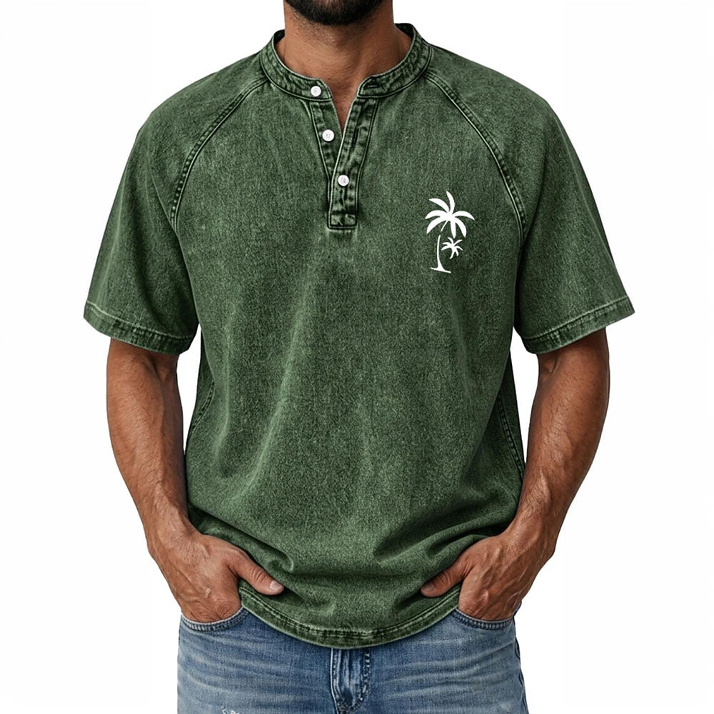 100% Cotton Vintage Washed Henley T-Shirt