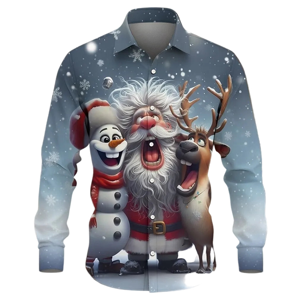 Christmas Santa Snowman Reindeer Button Shirt