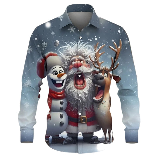 Christmas Santa Snowman Reindeer Button Shirt