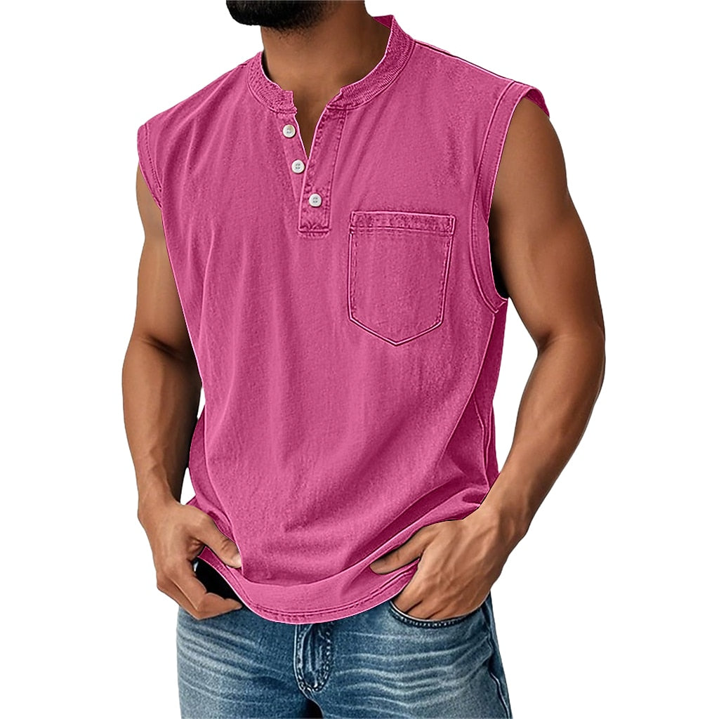 Men's 100% Cotton Henley Tank Top