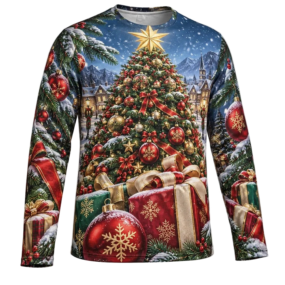 Men's Christmas Tree Casual Long Sleeve Tee